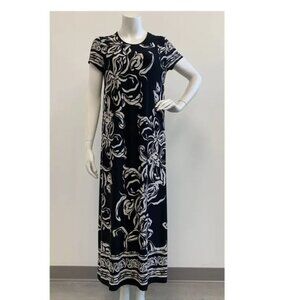 DIAMOND TEA - Short Sleeve Floral Maxi Dress 52" Hammered Satin Finish